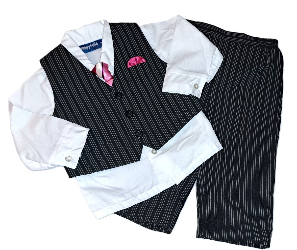 Boys HAPPY FELLA black white pin stripe suit 18 months wedding white shirt set Boys HAPPY FELLA black white pin stripe suit 18 months wedding white shirt set
