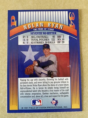 1991 Field of Vision Hologram Nolan Ryan Rangers With Ticket -Nice!! -Clean!!