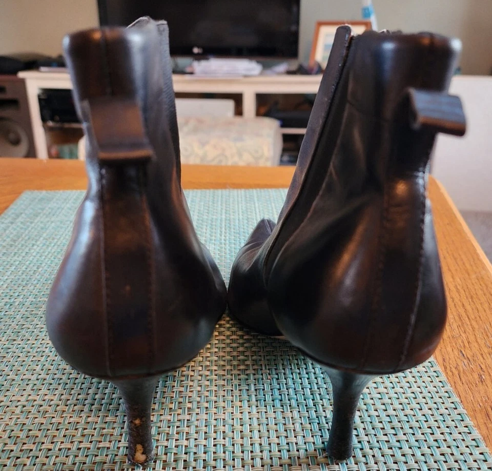 Anne Klein Talla 7.5M Negro Cuero Lateral Elastizado Botines Tacones Talla 7.5 M Foto 3 de 4