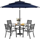 6 Piece Patio Dining Set Outdoor Patio Table and Chairs with Umbrella,Navy Blue