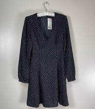 Uniqlo Polka Dot V Neck Long Sleeve Mini Shift Dress XS  Black White Casual New