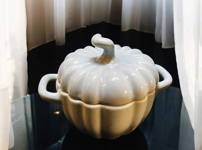 Crofton Ceramic Pumpkin Shaped Lidded Soup Ball, Mint Green