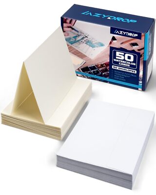 50 Folded Watercolor Cards & Envelopes 5''x7'' Blank 140lb Paper for DIY