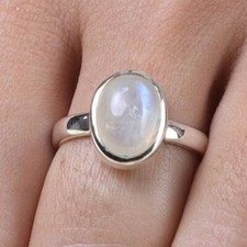 Natural Moonstone 925 Sterling Silver Ring Handmade Jewelry Gift For Her A-76