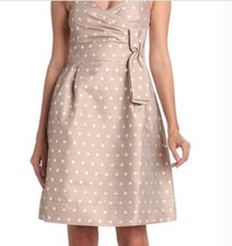 Eliza J Dress 10 Neutral Polka Dot Sweetheart Cocktail Sheath Bridal Retro NEW