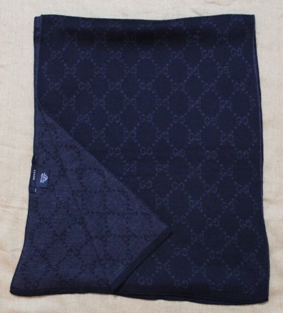 GUCCI écharpe vintage authentique noire GG Lana laine