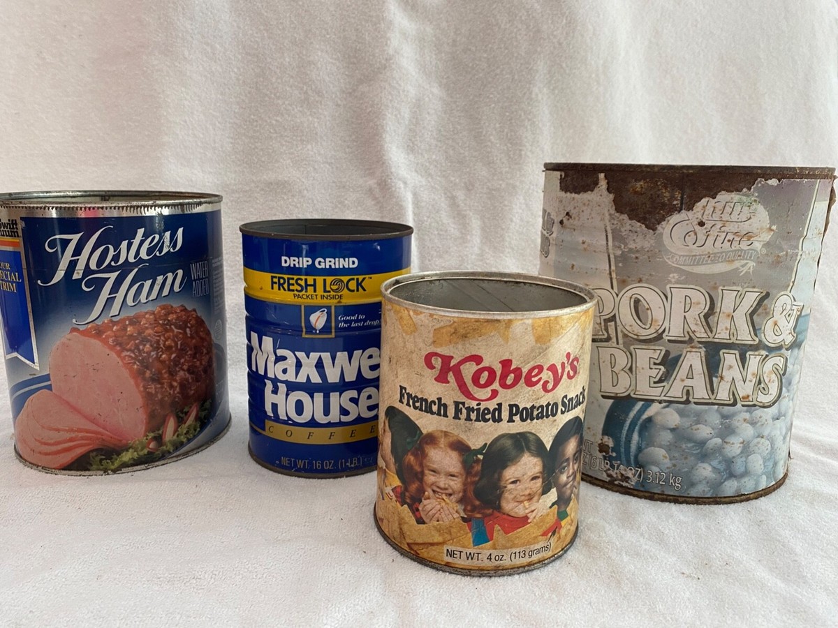 Vintage Can Set Maxwell House Kobey Fries Hostess Ham Pork & Beans