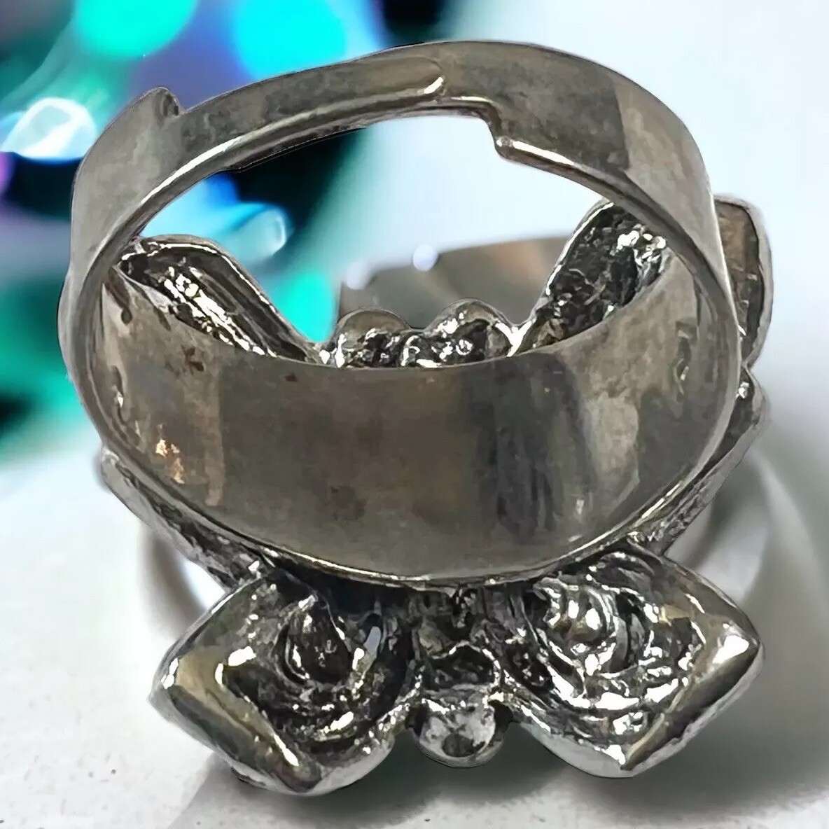 Butterfly Rhinestone Ring Adjustable Silver Tone … - image 2