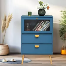 Blue Cabinet with Glass Doors Storage Cabinet Sideboard Display Cabinet Bedroom