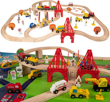 100 Pcs Wooden Train Track Set, Toys Train Railway Vehicles for 3-10 Years Old K