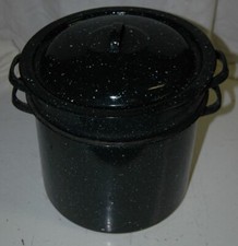 Vintage Graniteware Black & White Speckle Steamer Cooker Pot Strainer Canner 