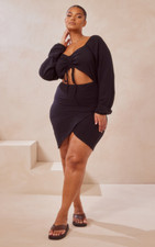 NWT PLT Black Ruched Center Cut Out Bodycon Dress