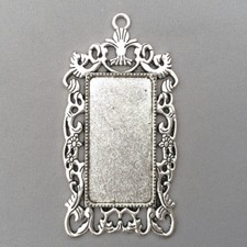 Floral Rectangle Cabochon Tray Pendants 67x35mm Silver Plated Alloy Q4 Per Pkg