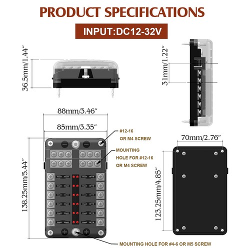 12-Way Blade Fuse Box Block Holder LED Indicator 12V 32V Auto Marine Waterproof - Picture 5 of 12