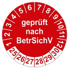 Prüfplakette 30mm geprüft nach BetrSichV Prüfetiketten Rot 2025-2030 LTD019