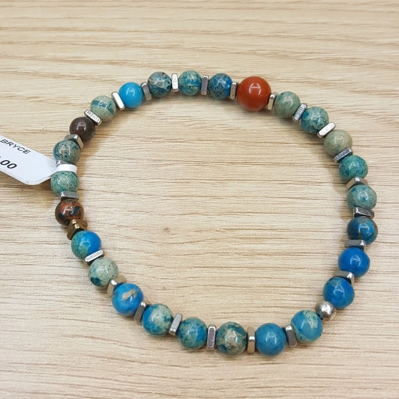 Pulsera MONOTIPO Jonathan Meizler Azul Turquesa Piedra Cuentas Elásticas BRYCE $125 Foto 2 de 4