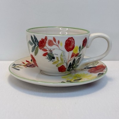 Anthropologie Michelle Morin Climbing Rose Cup & Saucer Floral Butterfly Moth