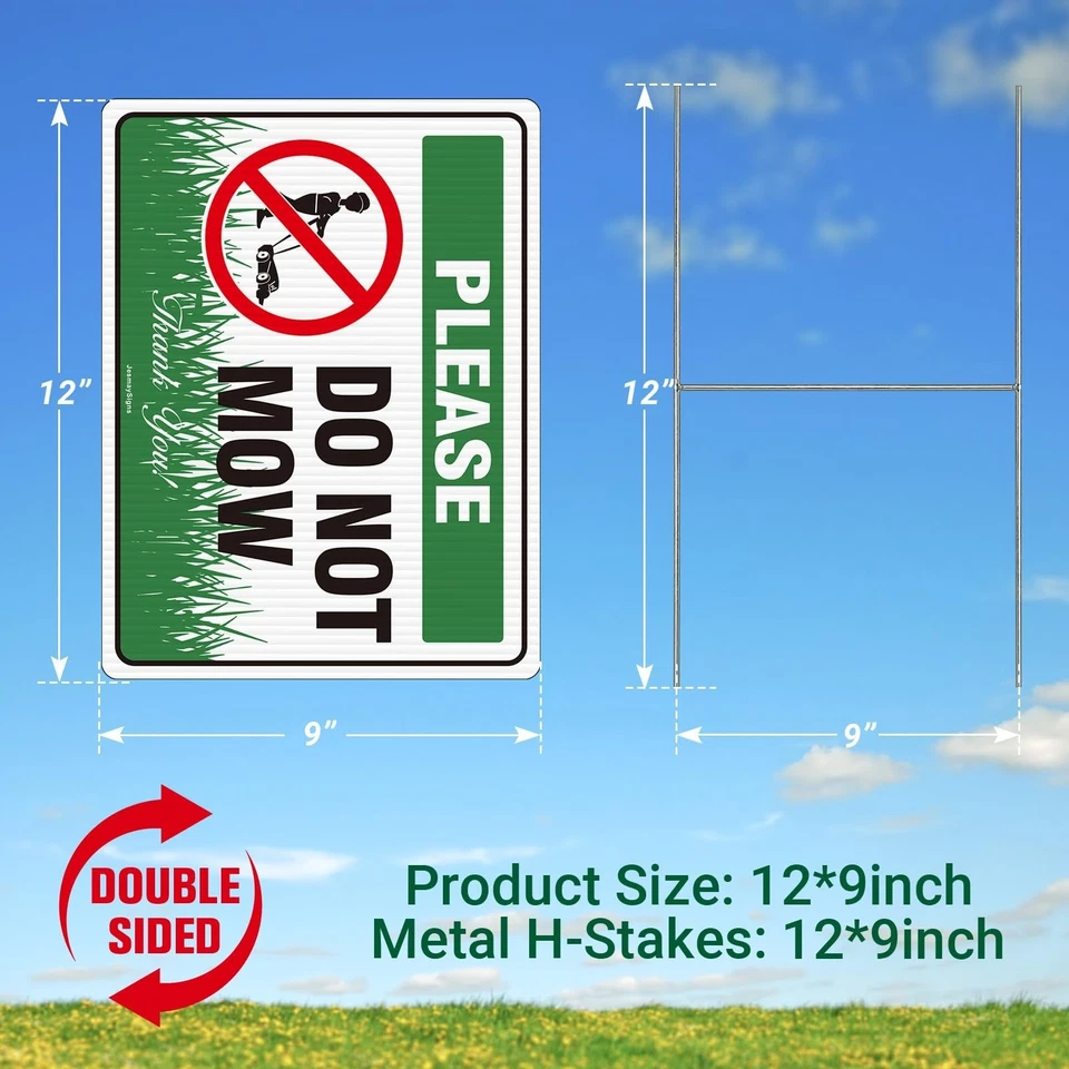 2PC Do Not Mow Sign with Stake, No Mow May Yard Sign for Lawn, 12"x9" Corruga... - Image 2 of 4