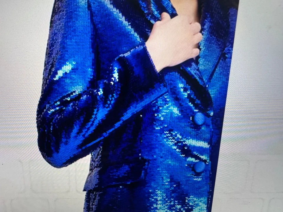 Nuevo con Etiquetas Kate Spade Azul Brillante Lentejuelas Pantalón Traje con Chaqueta - ¡GUAU! Talla 6 Foto 3 de 4
