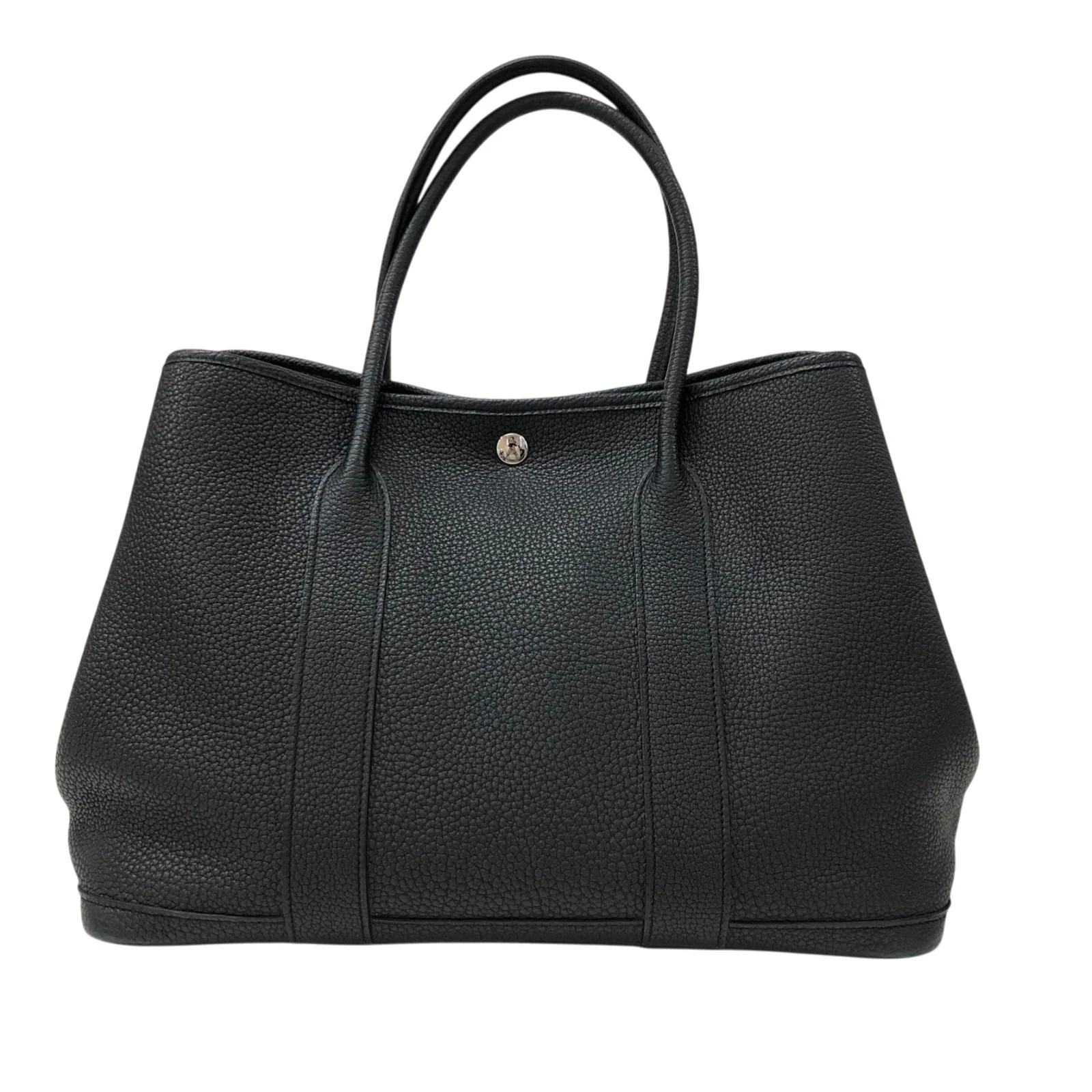 HERMES Garden Party PM Black Negonda Leather Tote X Stamp #OKB1580
