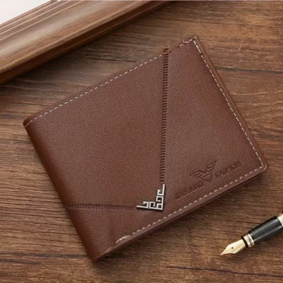 Men's Compact V-Short Wallet   Executive Style Multi-Card Holder-(BROWN)