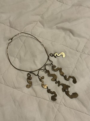 vintage brass collar necklace with dangling free form abstract shapes