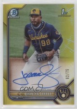 2022 Bowman Chrome Prospect Yellow Refractor 62/75 Branlyn Jaraba Auto 00rs