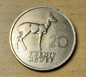 Zambia 1968 5 Ngwee coin.  Over 50 years old.  Copper/Nickel composition