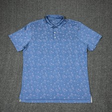 Johnnie-O Performance Polo Shirt Mens XL Blue Pink Palm Tree Flamingos AOP