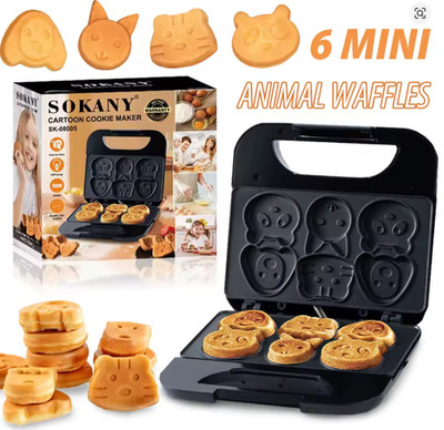 Animal Mini Waffle Maker 6 Animal Shaped Pancakes Breakfast Machine Non-Stick Wa