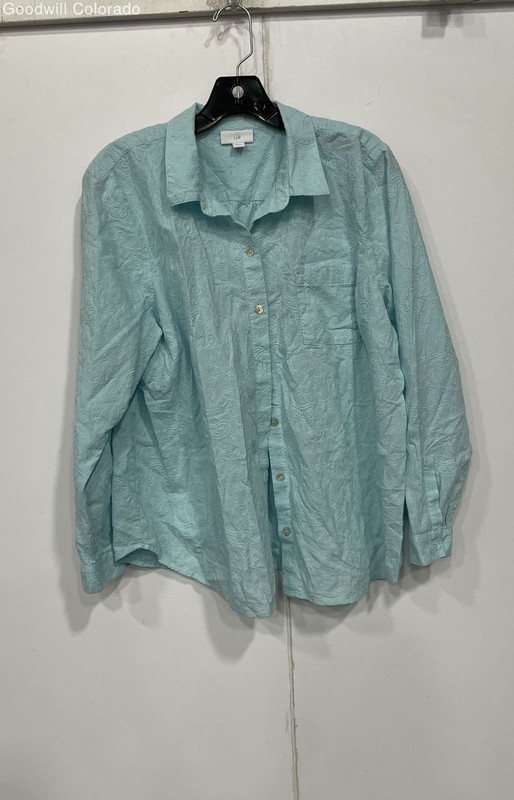 J. Jill Womens Blue Cotton Embroidered Long Sleeve Button-Up Shirt Size L
