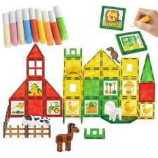 Magnetic Tiles for Kids 80PCS 2-in-1 with Coloring and Animals STEM Montessori