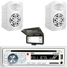 Pyle Marine AM FM CD Stereo Receiver with cover, 2x 4  300W Max 2-Way Speakers