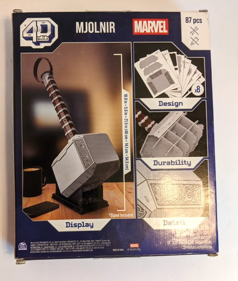 Spinmaster 4D Build Marvel Mjolnir Thor Hammer 3D 拼图模型套件 — 第 2/4 张图片