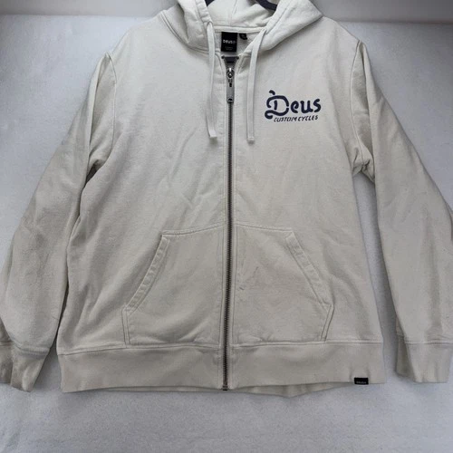 Deus Custom Cycles Mens Hoodie Ivory Color Sz XL In Benzin Veritas Lived In Vtg - product listing photo