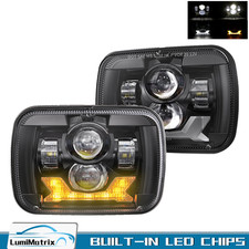 2pcs 5x7 7x6 Led Headlights Drl Turn Signal For 1986-1995 Jeep Wrangler Yj