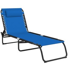 Foldable Beach Chaise Lounge 4 Adjustable Positions Tanning Chair, Dark Blue