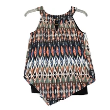 AB Studio Tank Top Womens Sz S Ikat Patterned Asymmetrical Multicolored NWT