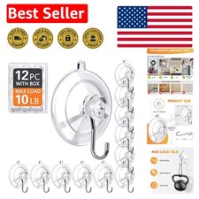 Invisible Design Suction Cup Hooks 12 Pack - 10lb Max Load, Perfect for Walls