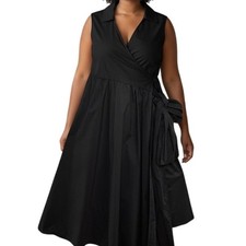 Isaac Mizrahi Target Cotton Size Large Black Midi Length Wrap Shirt Dress