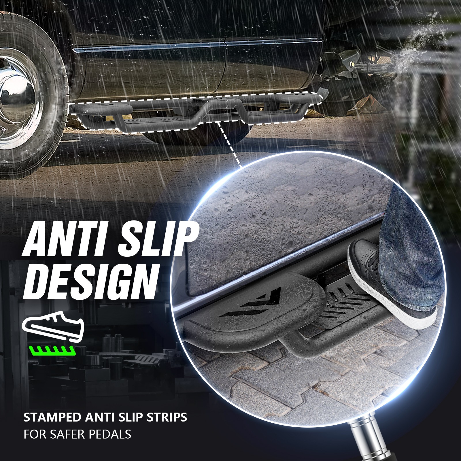 For 2002-2008 Ram 1500 Double/ExtendedCab 3- Raised Steps Side Running Boards 