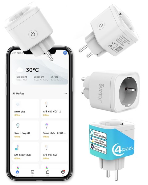 Alexa Smart Steckdose 4Er Pack Wlan Steckdose Sprachsteuerung 16A 3680W Timer-image