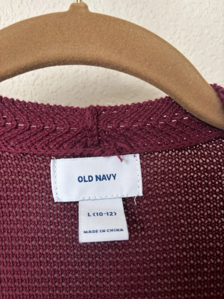 Old Navy Girl's Size Large (10-12) Burgundy Wine Long Sleeve Fringe Cardigan - Image 4 of 4