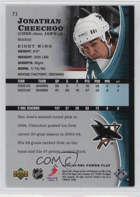 2005-06 Upper Deck Power Play Jonathan Cheechoo #73 - Image 2 of 2