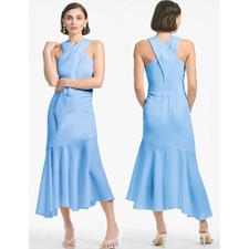 NWT Sachin & Babi Naomi Halter Asymmetric Mermaid Gown Chambray Blue Women's 2