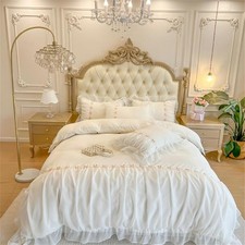 Chic Ruffle Lace Queen Duvet Cover Set-Princess Girl Bedding-3 Piece Comforte...