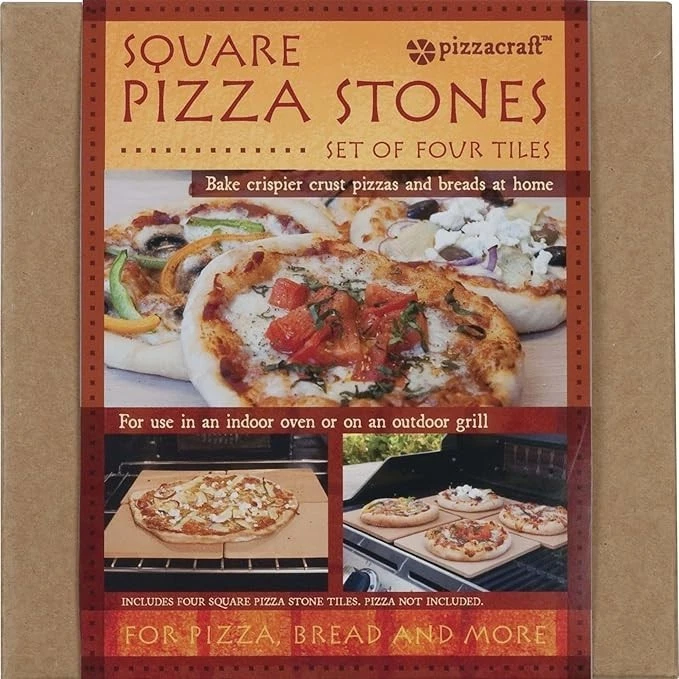 Pizzacraft 7.5" Square Pizza Stones, 4 Cordierite Tiles, Thermal Shock Resistant