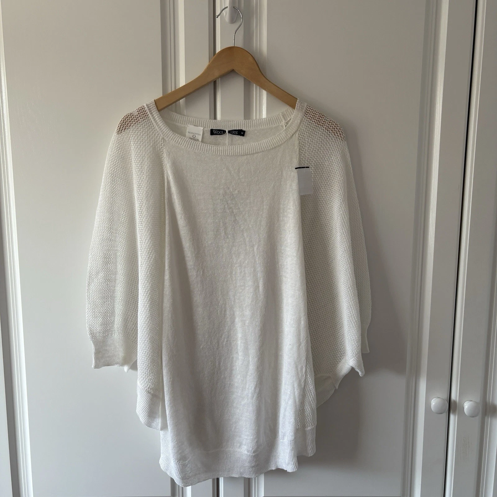 Ladies Woolovers Lightweight Linen Blend Summer Poncho Thin Knit White Size M