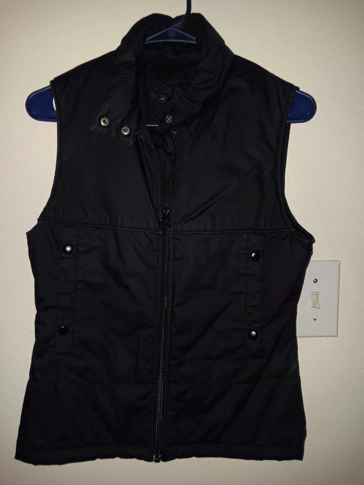 Lacoste Womens Black Puffer Vest Zip Up Jacket Size 36