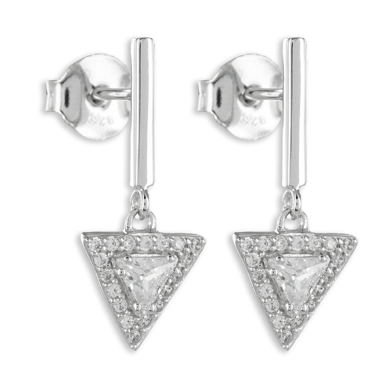 Elegantes Pendientes De Varilla De Plata 925 Con Rodio Y 38 Circonitas